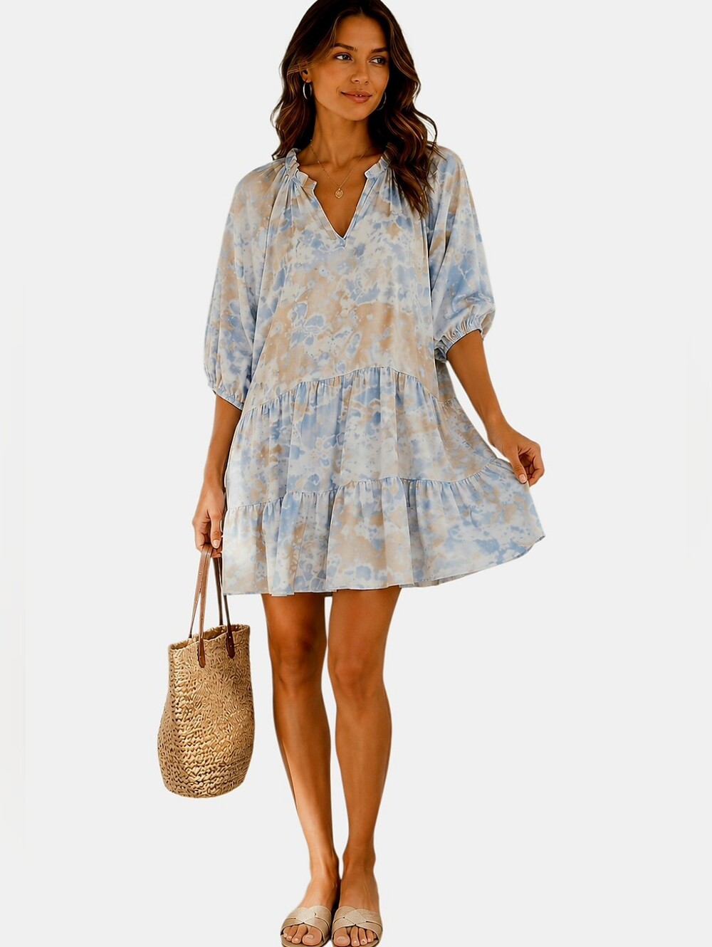 Sofia Made in Italy 100% Silk Tie Dye Boho Mini Tunic Dress. Size S/M
